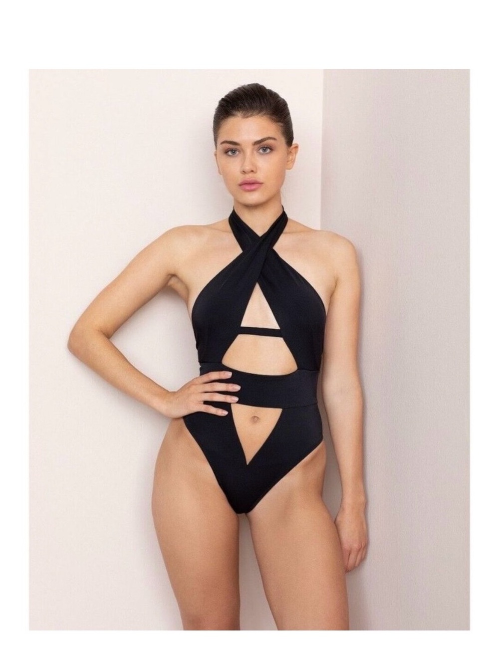 Agent Provocateur Black Anja Cutout Halter One-Piece Swimsuit Size AP4, M/L - Picture 2 of 11